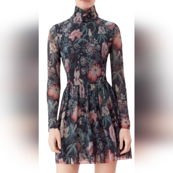 Rebecca Taylor Dresses & Skirts - Rebecca Taylor La Vie Faded Garden Mesh Long Sleeve Dress Large